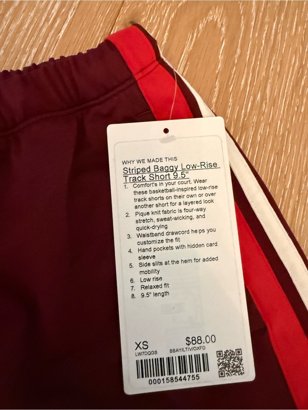 Lululemon Baggy Low Rise Track Shorts burgundy w/red & white side stripes NWT - Picture 5 of 12